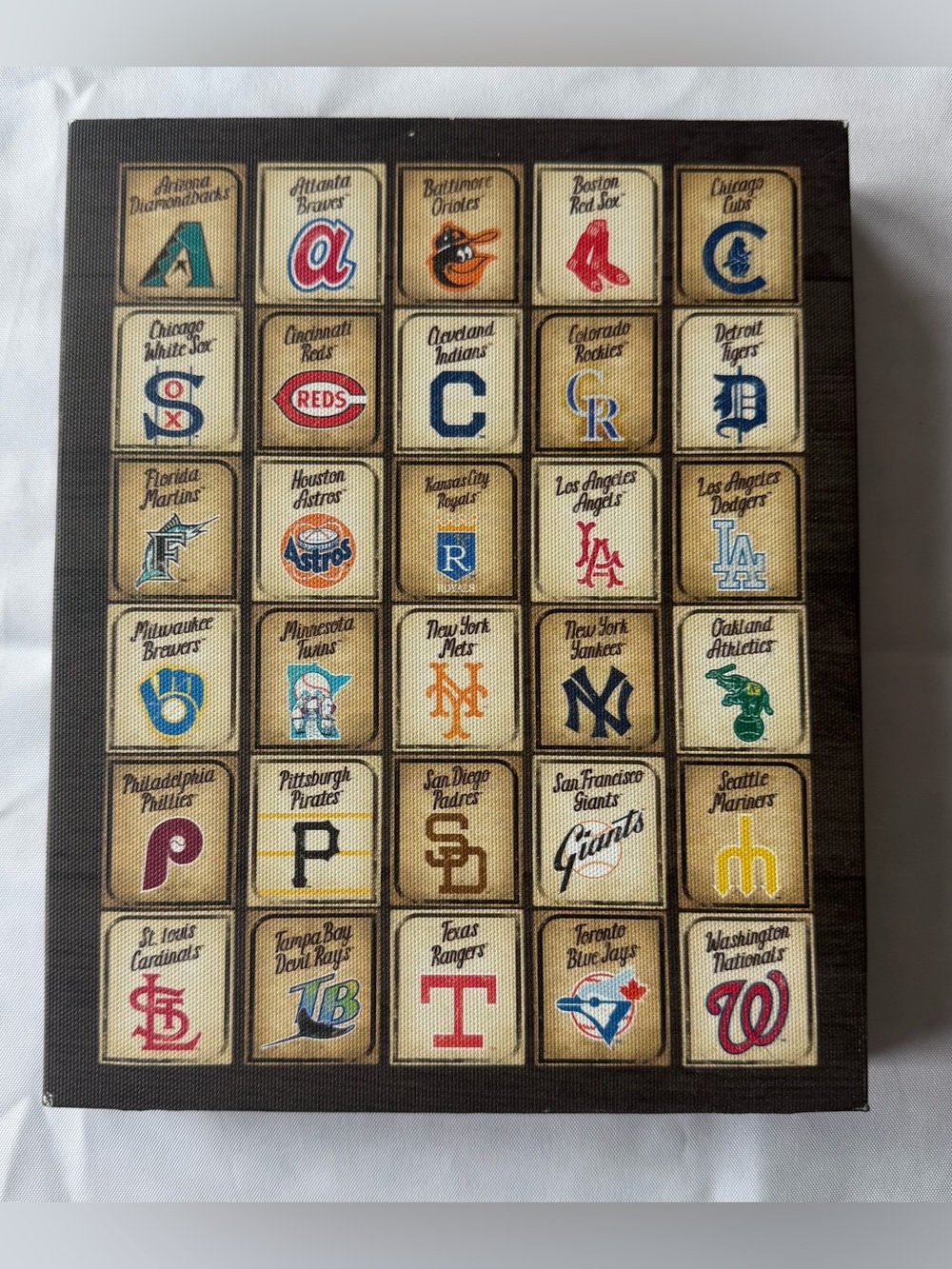 Canvas wall art decor sign featuring 30 Major League Baseball team logos 8x10